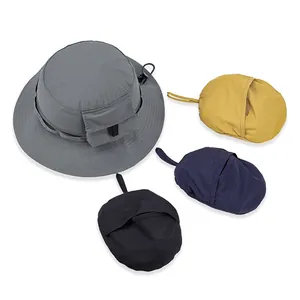 Water-repellent foldable outdoor bucket hat with portable storage pouches in various colors