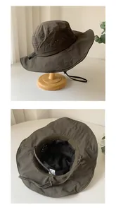 Detailed views showing the breathable mesh and interior lining of this outdoor sun hat