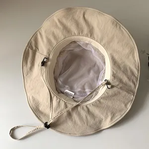 Breathable quick-drying khaki outdoor sun hat with mesh lining and adjustable chin strap