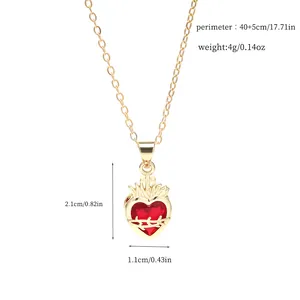 Detail showing measurements of red heart crown pendant necklace with thorn motif