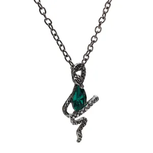 Collier Pendentif Serpent Pierre Verte Vintage Gothique Style Sorcière Alliage Argent Antique Bijoux pour Femmes Cadeau