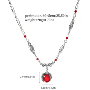 Détails des dimensions et du poids du collier vintage victorien à pierre rouge.
