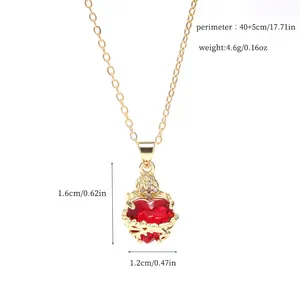 Detailed product specifications for the gold crown red heart pendant necklace with measurements