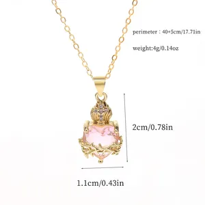 Detailed dimensions for the elegant crown heart pendant necklace with thorn rose design