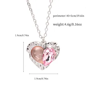 Detailed dimensions of pink heart pendant necklace with perimeter and weight info