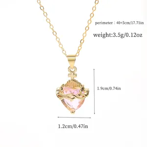 Detail view of pink heart necklace with thorn cross and pendant dimensions.
