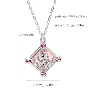 Detailed shot of pink angel pendant necklace with accurate dimensions and weight info