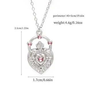 Detail view showing dimensions and weight of the pink rhinestone heart heart necklace.