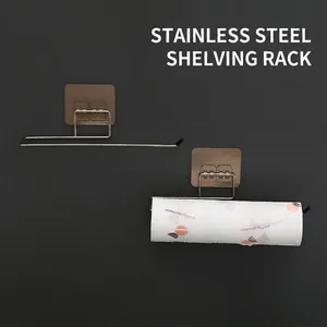Soporte para Paños de Cocina de Acero Inoxidable Sin Taladro Portarrollos de Papel de Pared Autoadhesivo Gancho de Almacenamiento Plateado