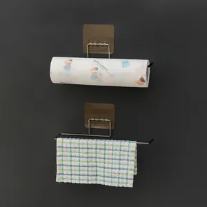 Soporte para papel de cocina adhesivo sin taladro y estante de paño para la pared