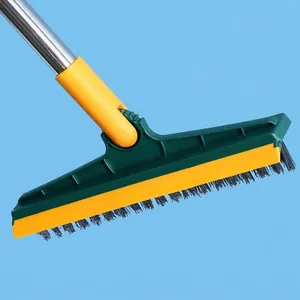 2-in-1 V-shaped floor scrub brush with squeegee and long handle for cleaning