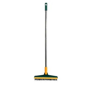 Long handle floor scrub brush with stiff bristles for bathroom tile and grout cleaning