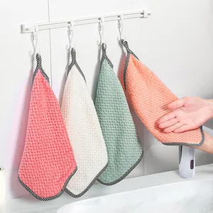 Soft coral fleece hanging hand towels in assorted colors for kitchen and bathroom