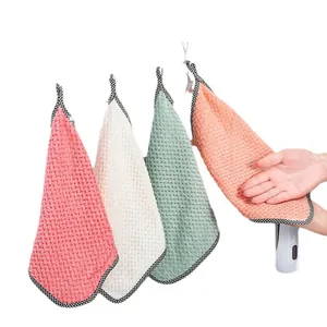 Soft absorbent coral fleece hand towels with hanging loops and waffle texture in multi-colors