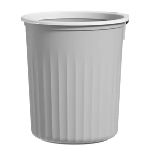 Papelera de plástico gris minimalista con anillo de presión blanco para el hogar y la oficina