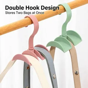 Multifunctional rotating double hook bag hanger for closet handbag organization