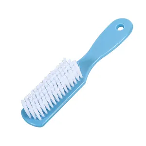 Durable blue plastic laundry brush with stiff white bristles for shoes and clothes