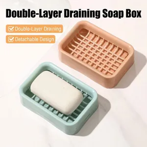 Double-layer draining soap box with detachable tray for bathroom and shower storage