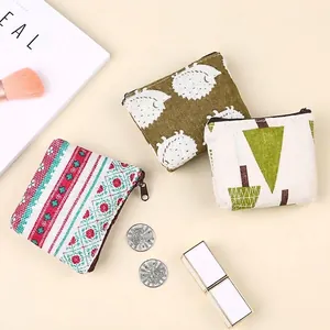 Cute cartoon canvas coin purses with smooth zipper closure and minimalist fashion style