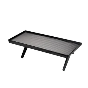 Adjustable TV top shelf for router and remote control storage with carbon fiber finish