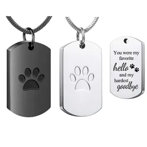 Stainless Steel Rectangle Paw Print Cremation Urn Necklace Memorial Ash Keepsake Pendant Jewelry For Pet Loved One Remembrance