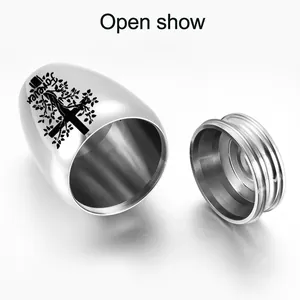 Detailed internal view of stainless steel keepsake urn showing secure screw-top lid