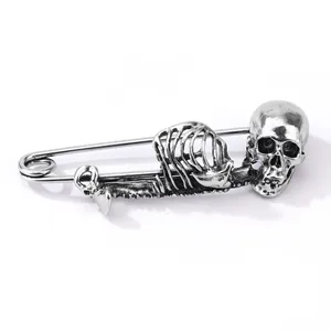 Westerse Halloween Punk Retro Skelet Veiligheidsspeld Brosche Zinklegering Gotische Schedel Ribben Kleding Pin Voor Vrouwen Mannen Sieraden