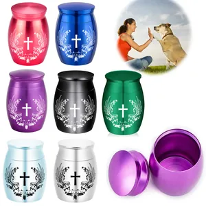 Mini Haustier Gedenkurne Aluminiumlegierung Andenken Gefäß Für Haustierhaare Asche Forever Flügel Kreuz Muster Bestattung Urne Klein
