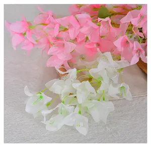 Close-up detail of artificial pink and white bougainvillea flowers for wedding decor