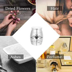 Pet memorial urn for ashes, hair, or dried flowers, made of silver aluminum alloy.