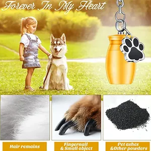 Detailed view of pet cremation urn keychain showing hair and ash storage compartments.