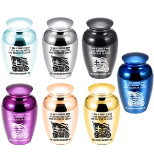 Detailed view of 45x65mm aluminum alloy memorial urns in various metallic colors