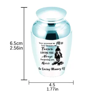 Small blue aluminum alloy keepsake urn for ashes with cowboy design and 6.5cm height