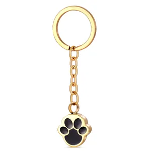 Dettaglio portachiavi urna per animali in acciaio inox dorato con decorazione a forma di zampa