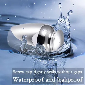 Silver alloy small cremation urn splashing in water showing its waterproof screw cap seal