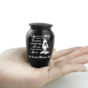 Miniature black aluminum alloy memorial urn with cowboy design for human pet ashes