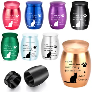 Pet Memorial Urn For Cat Dog Ashes Aluminum Alloy Mini Cremation Urn With Cat Silhouette Paw Prints Waterproof Screw Lid