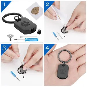 Detailed usage steps for the black stainless steel paw print pet cremation keychain set