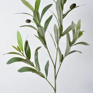 Realistic artificial olive branch with green leaves and black fruits for home decoration
