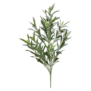 Realistic artificial olive branch with green leaves and black fruits for home decor