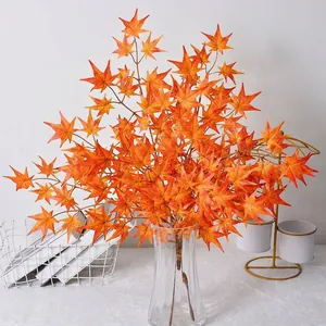 Artificial 3-Prong Maple Leaf Branch Silk Fabric Plastic Autumn Decor For Garden Home Wedding Photography Props