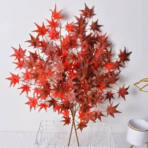 Vibrant artificial 3-fork maple leaf branches for landscape and home interior decoration