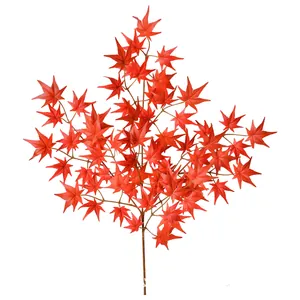 Lifelike artificial red maple leaf branch with a 3-fork design for garden and home decor