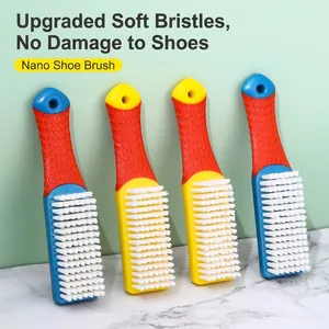 Set of four colorful soft bristle shoe brushes for gentle multi-purpose home cleaning