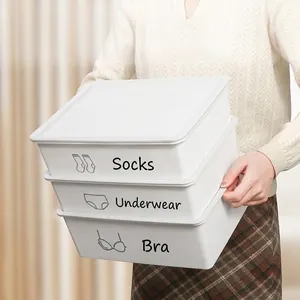 Stackable 3-in-1 underwear and socks storage box organizer for home wardrobe use