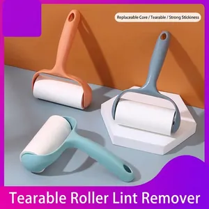 Portable Sticky Lint Roller For Clothes Pet Hair Remover Tearable Adhesive Paper Roller Plastic Handle Household Cleaning Tool