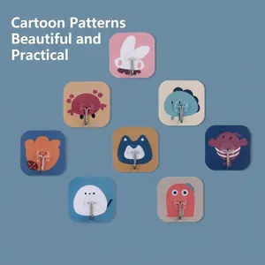 Set of cartoon adhesive wall hooks for home and kitchen organization