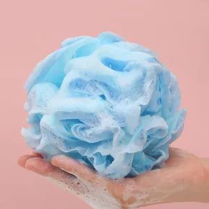 Soft blue mesh bath loofah sponge for rich lather and gentle skin exfoliation foam