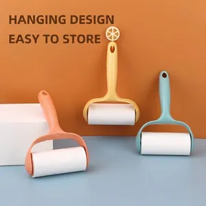 Multi-color portable lint roller set with sticky paper for pet hair and clothes.