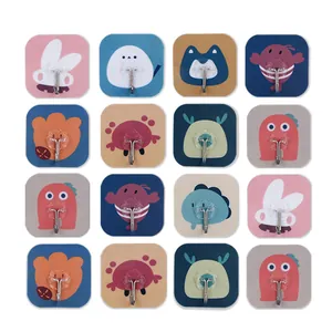 Strong adhesive wall hooks set with cute cartoon animal patterns for home kitchen decor